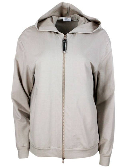 Women's Stretch Cotton French Terry Hooded Zip-Up Gray - BRUNELLO CUCINELLI - BALAAN 2