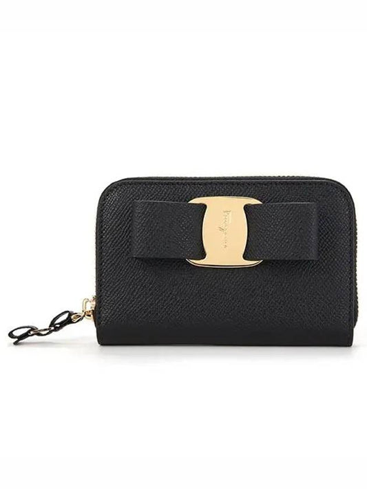 Vara Bow Zipper Card Wallet Black - SALVATORE FERRAGAMO - BALAAN 2