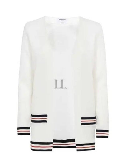 Cricket Stripe Lightweight Textured Cotton V-Neck Cardigan White - THOM BROWNE - BALAAN 2