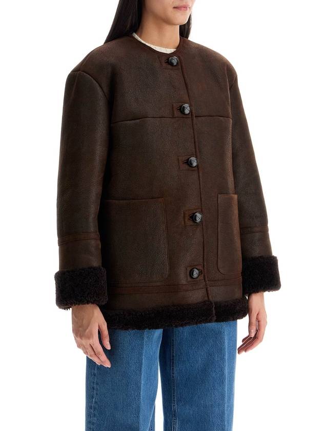 Bourbon Crew Neck Sheepskin Coat Chocolate - WEEKEND MAX MARA - BALAAN 3