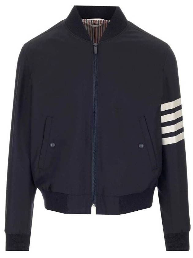 Diagonal Striped Knit Rib Blouson Bomber Jacket Navy - THOM BROWNE - BALAAN 2