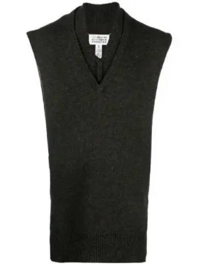 Layered Detail V-Neck Knit Vest Dark Green Walnut - MAISON MARGIELA - BALAAN 2