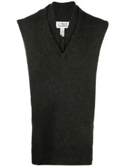 Layered Detail V-Neck Knit Vest Dark Green Walnut - MAISON MARGIELA - BALAAN 2