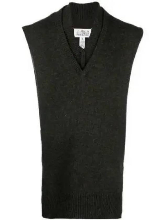 Layered Detail V-Neck Knit Vest Dark Green Walnut - MAISON MARGIELA - BALAAN 2