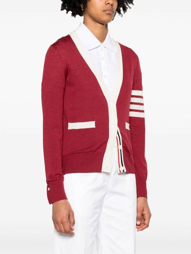 Fine Merino Wool 4 Bar Relaxed Fit Cardigan Red - THOM BROWNE - BALAAN 4