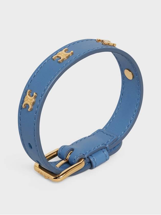 Triomphe Gold Finish Leather Bracelet Blue - CELINE - BALAAN 2