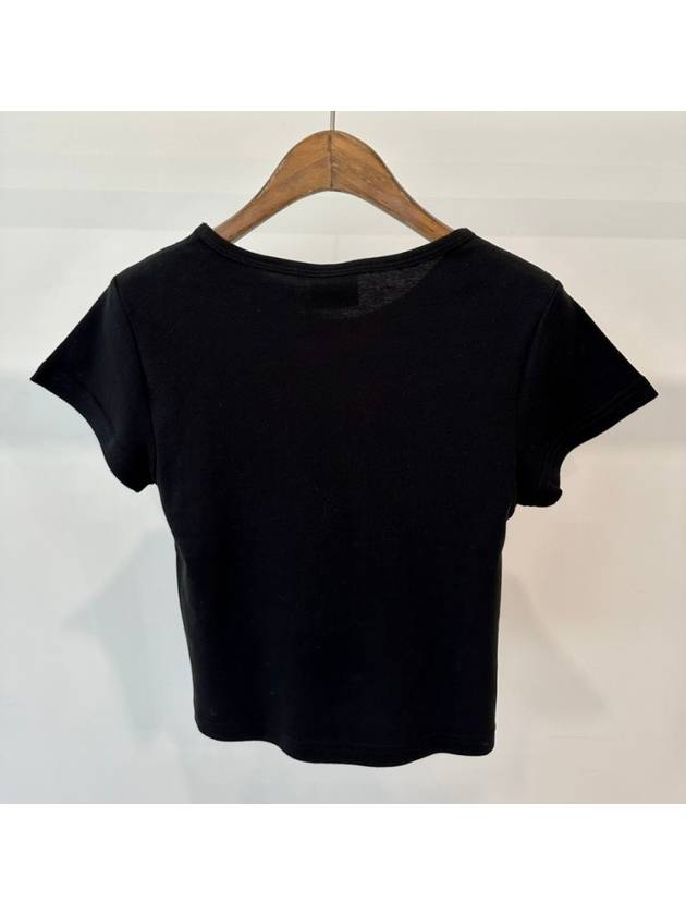 Women's Flower Rib Crop Short Sleeve T-Shirt Black - STUSSY - BALAAN 3