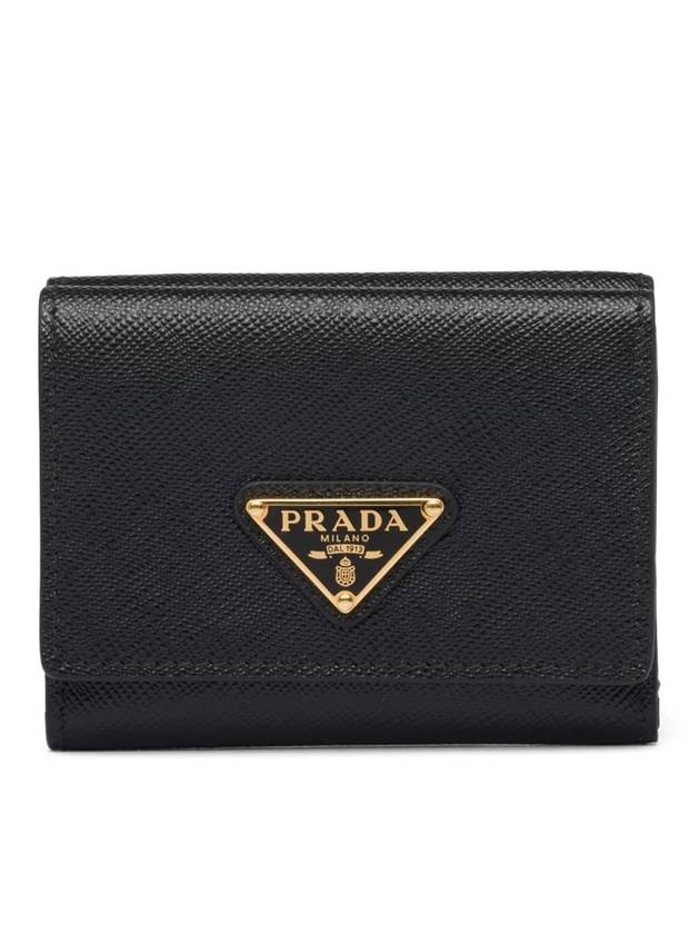 Women's Triangle Logo Saffiano Compact Half Wallet Black - PRADA - BALAAN 2