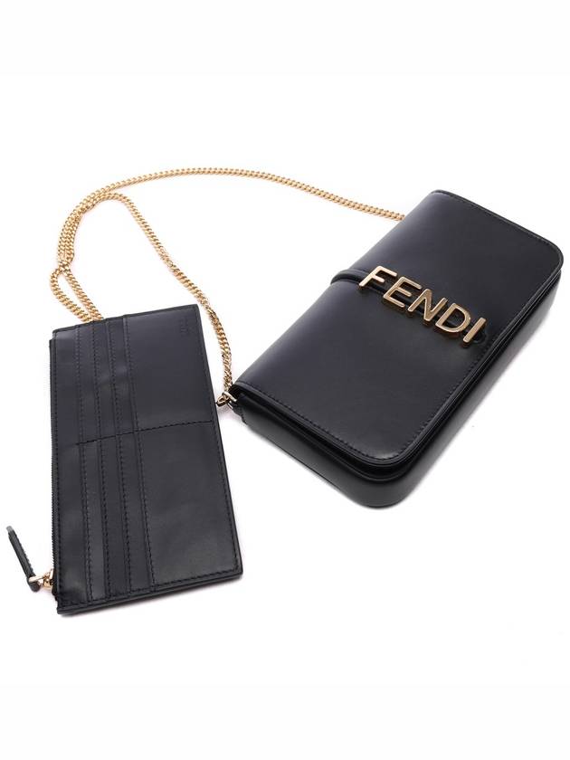 Graphy Chain Leather Long Wallet Black - FENDI - BALAAN 6