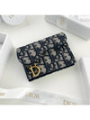 Women's Oblique Saddle Flap Card Wallet Blue - DIOR - BALAAN.