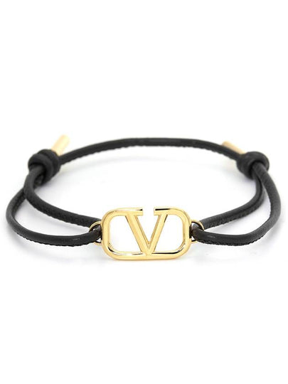 Garavani V Logo Signature Leather Bracelet Black - VALENTINO - BALAAN 2