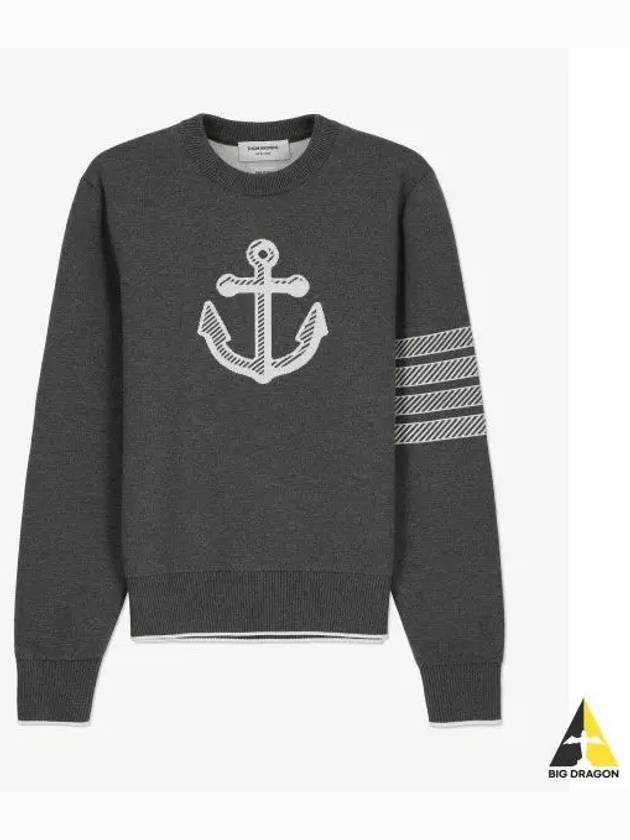 Men's Anchor Jacquard 4-Bar Crew Neck Knit Top Med Grey - THOM BROWNE - BALAAN 2