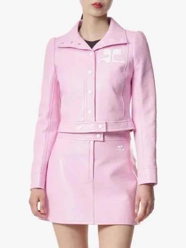 Vinyl Collared Button-Up Jacket Pink - COURREGES - BALAAN 2