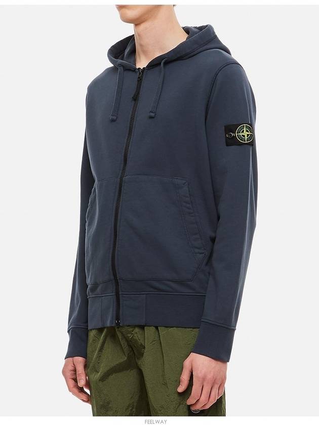 Men's Wappen Patch Fleece Zip Up Hoodie Avio Blue - STONE ISLAND - BALAAN 3