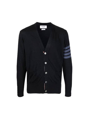 4-Bar Stripe Sustainable Merino Wool Cardigan Navy - THOM BROWNE - BALAAN 1