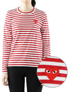 Women's Red Heart Wappen Stripe Long Sleeve T-Shirt Red - COMME DES GARCONS - BALAAN 2