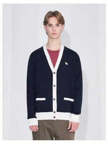 Unisex Fox Patch Bicolor Classic Spring Fall Cardigan Navy Domestic Product - MAISON KITSUNE - BALAAN 1