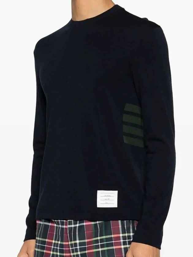 4 Bar Jersey Stretch Wool Knit Top Navy - THOM BROWNE - BALAAN 3