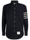 Men's Diagonal Solid Flannel Long Sleeve Shirt Navy - THOM BROWNE - BALAAN 2