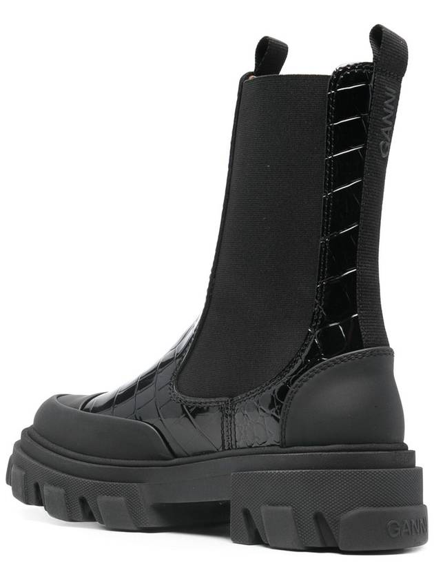 Crocodile Embossing Mid Chealsea Boots Black - GANNI - BALAAN 4