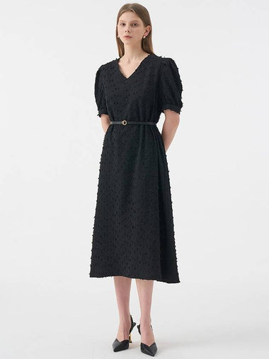 Lucia Vneck Puff Half Sleeve Belted Dress Black - AME - BALAAN 1