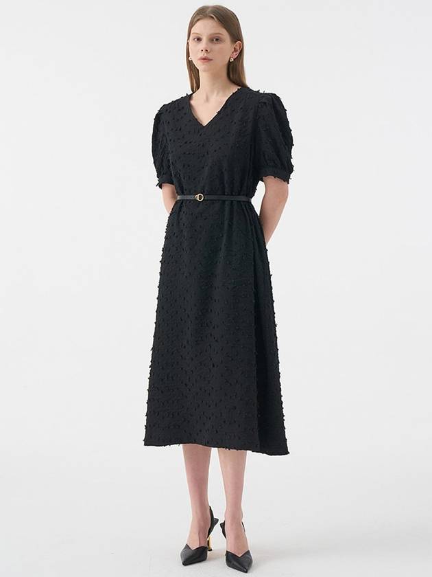 Lucia Vneck Puff Half Sleeve Belted Dress Black - AME - BALAAN 2