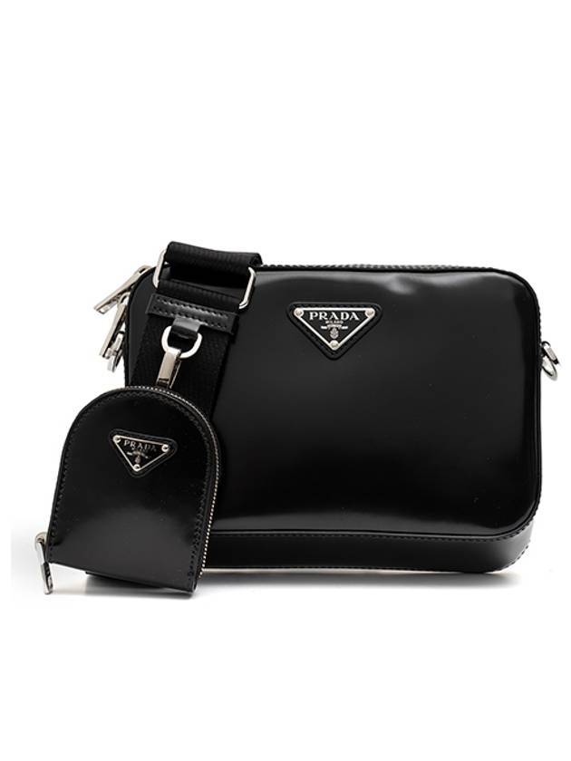 Brushed leather triangle logo cross bag black - PRADA - BALAAN 1