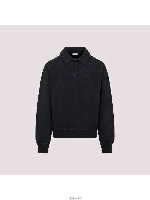 Logo Half Zip-up Oversized Long Sleeve Polo Shirt Black - DIOR - BALAAN 4