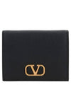 Compact V Logo Signature Calfskin Half Wallet Black - VALENTINO - BALAAN 3