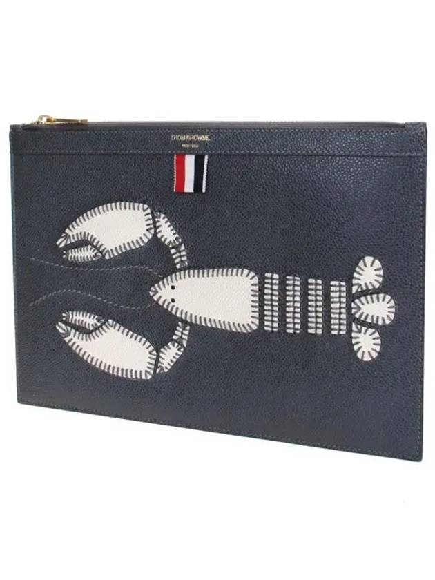 Pebble Grain Leather Lobster Small Document Clutch Bag Grey - THOM BROWNE - BALAAN 3