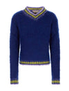 V-Neck Mohair Wool Blend Knit Top Blue - MARNI - BALAAN 2