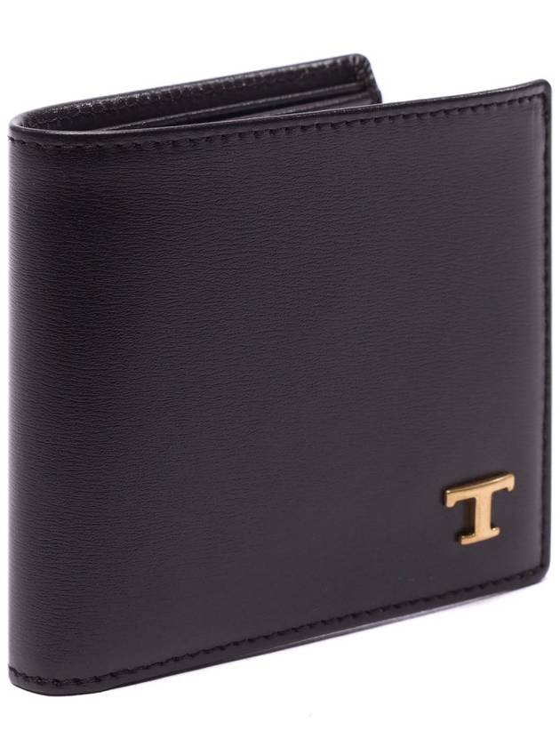 Men's Logo Plaque Leather Half Wallet Black - TOD'S - BALAAN 4