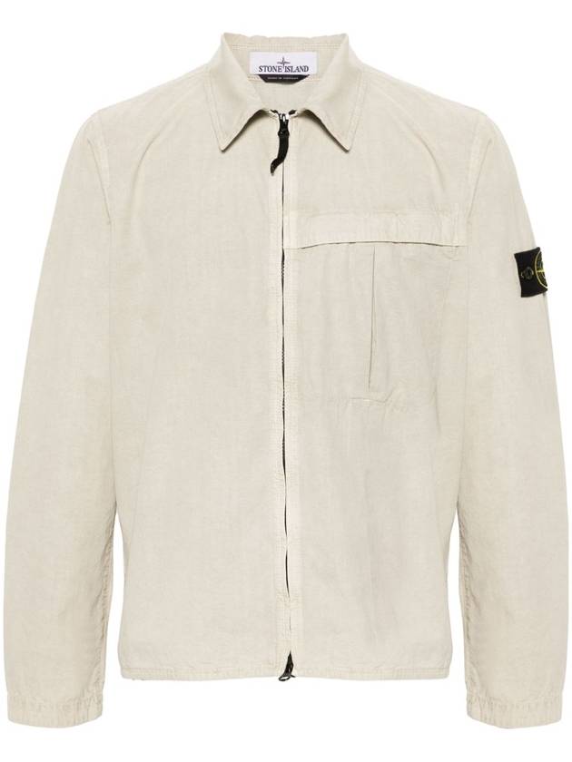 Organic Cotton Shirt Zip Up Jacket Beige - STONE ISLAND - BALAAN 3