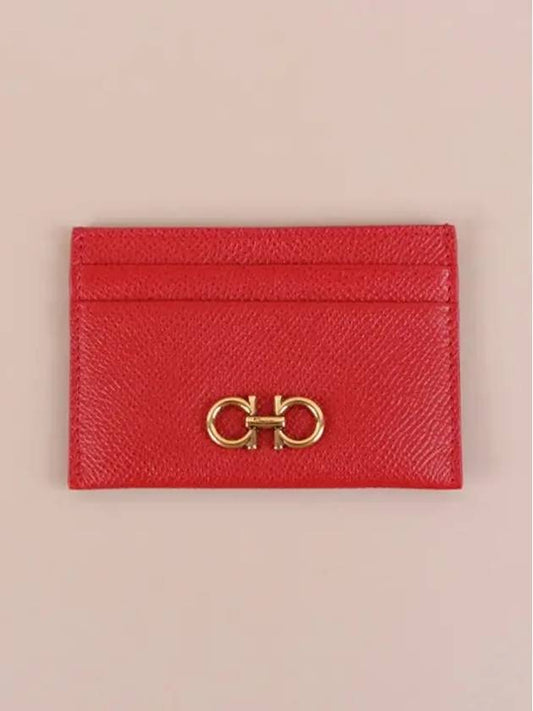 Gancini Card Wallet Lipstick Red - SALVATORE FERRAGAMO - BALAAN 2