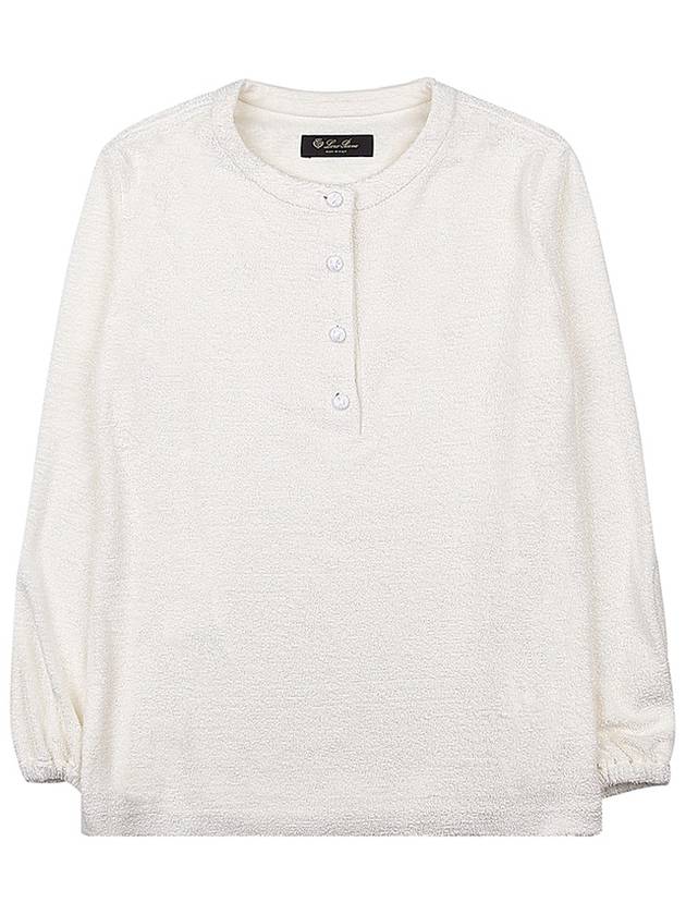 Panarea Henley Jumper Cotton Linen Knit Top White - LORO PIANA - BALAAN 10