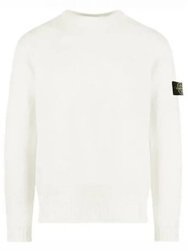 Men's Wappen Patch Crew Neck Cotton Knit Top Off White - STONE ISLAND - BALAAN 2