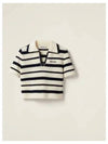 Logo Open Collar Striped Short Sleeve Knit Top White Blue - MIU MIU - BALAAN 2