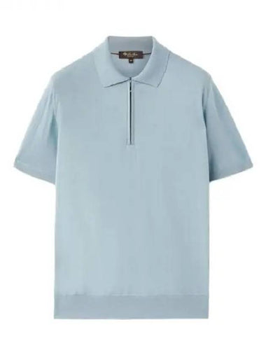 Loro Piana Blue Wool Zip Up Neck Polo Shirt - LORO PIANA - BALAAN 1