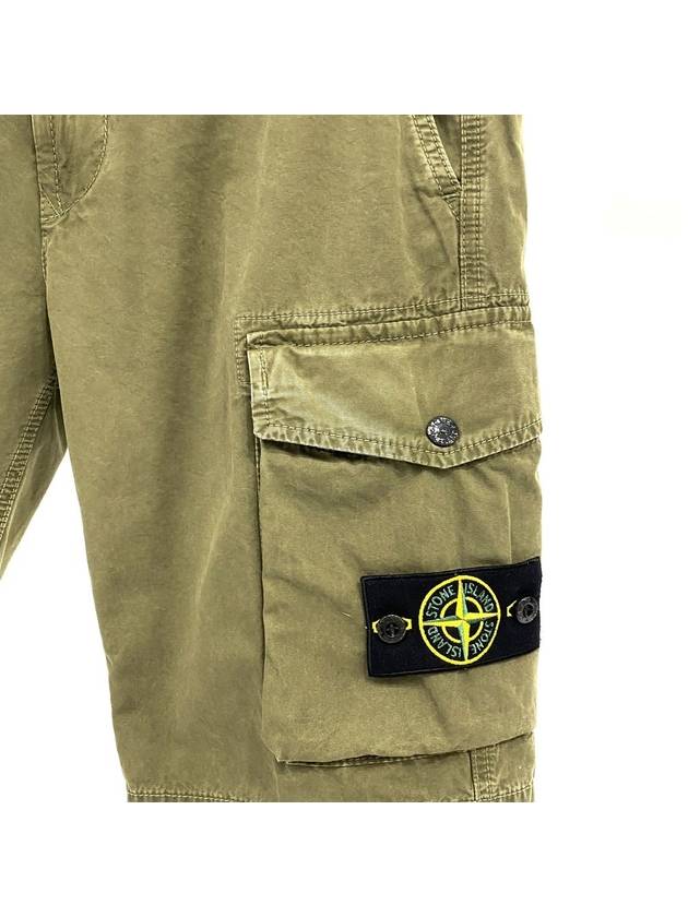 Men's Wappen Cotton Bermuda Cargo Shorts Khaki - STONE ISLAND - BALAAN 3