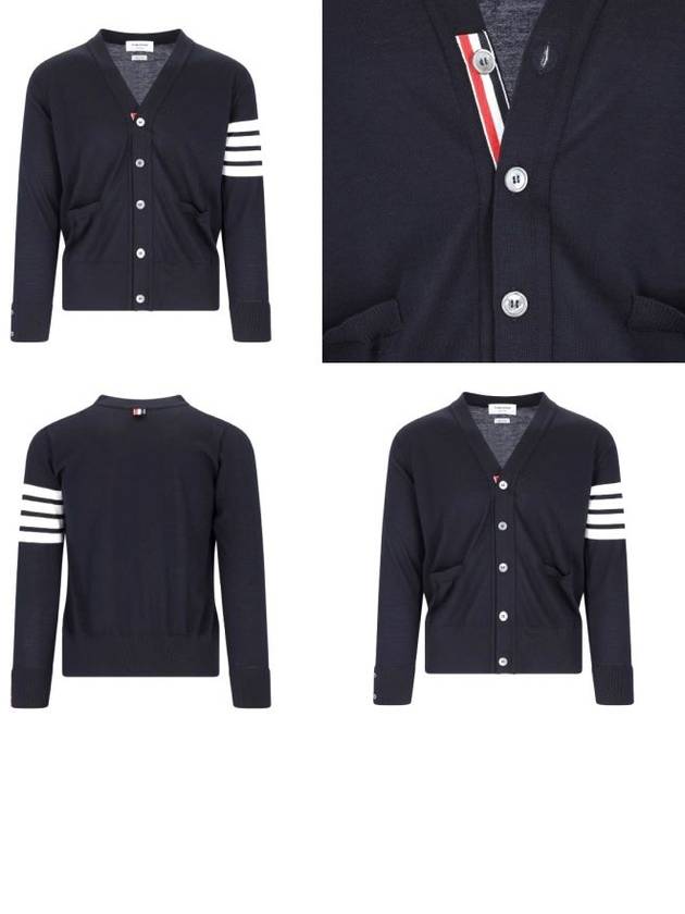 Men's Sustainable Classic Diagonal Wool Cardigan Navy - THOM BROWNE - BALAAN 6