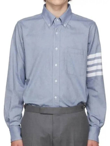 4 BAR Four Bar Logo Patch Front Cotton Shirt Blue - THOM BROWNE - BALAAN 1