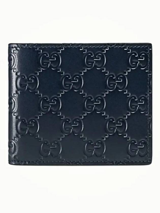 Signature GG Leather Half Wallet Navy - GUCCI - BALAAN 1