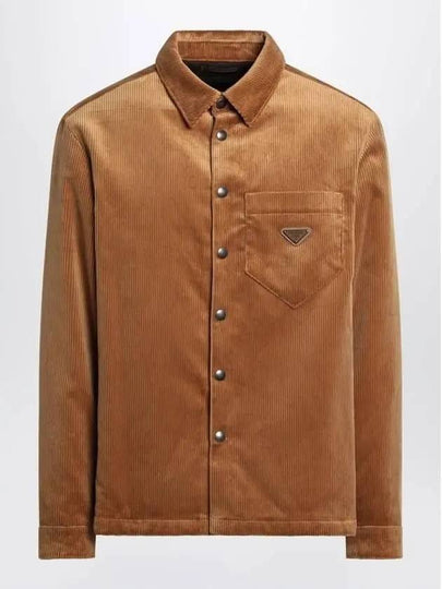 Corduroy Enamel Triangle Logo Long Sleeve Shirt Brown - PRADA - BALAAN 2