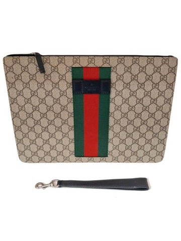 433665 GG Logo Supreme Canvas Web Tricolor Stitch Clutch Wrist Strap - GUCCI - BALAAN 1