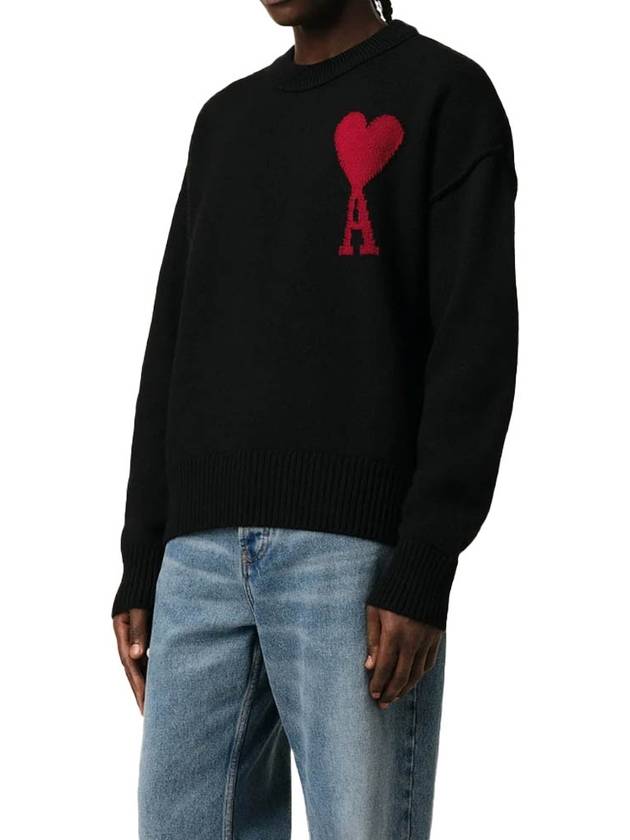 Big Heart Logo Wool Knit Top Black - AMI - BALAAN 3