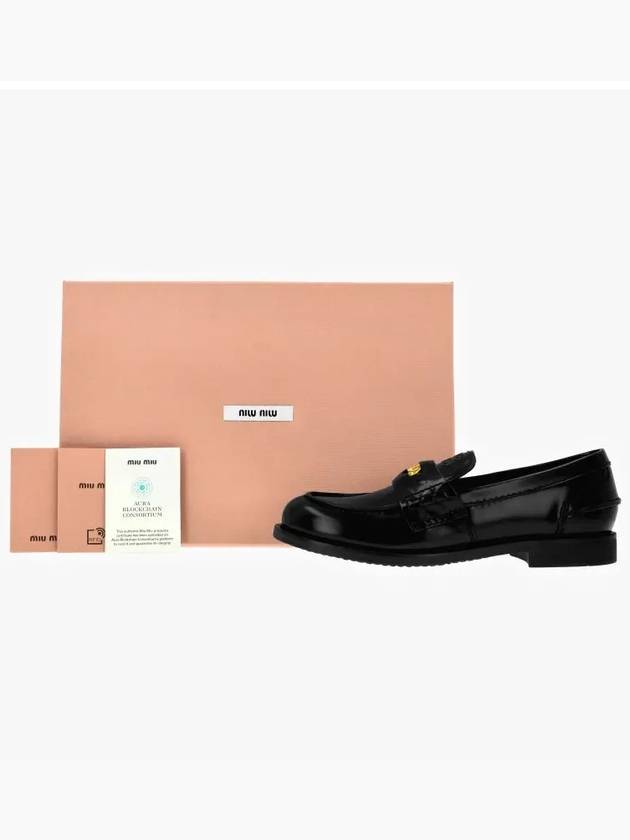 Brushed Leather Penny Loafers Black - MIU MIU - BALAAN 5