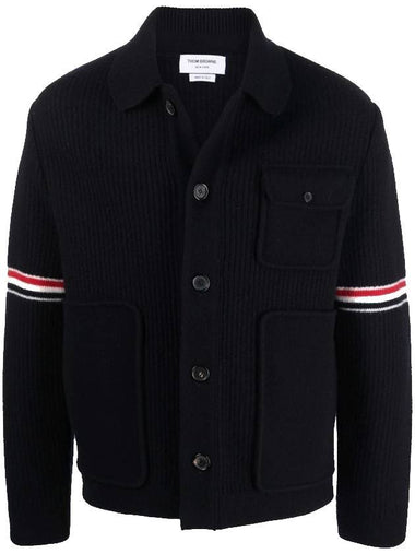 Men's Voile Wool Stripe Workman Jacket Navy - THOM BROWNE - BALAAN 1