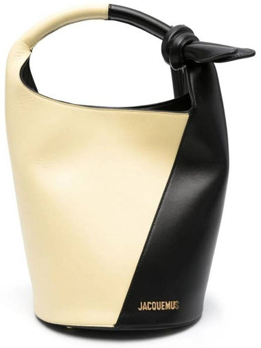 Le Petit Tourni Mini Knotted Leather Bucket Bag Yellow Black - JACQUEMUS - BALAAN 1