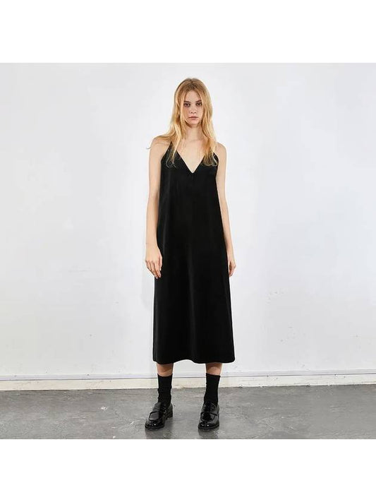 Women's V-Neck Bustier Velvet Midi Dress Black - VOYONN - BALAAN 2