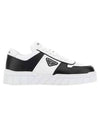 Triangle Logo Leather Low Top Sneakers Black White - PRADA - BALAAN 1